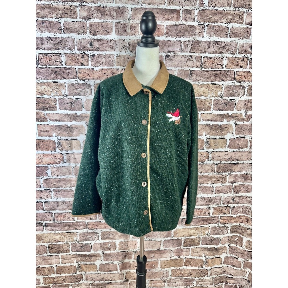 Artisans Women's Green Cardinal Embroidered Button Front Jacket XL